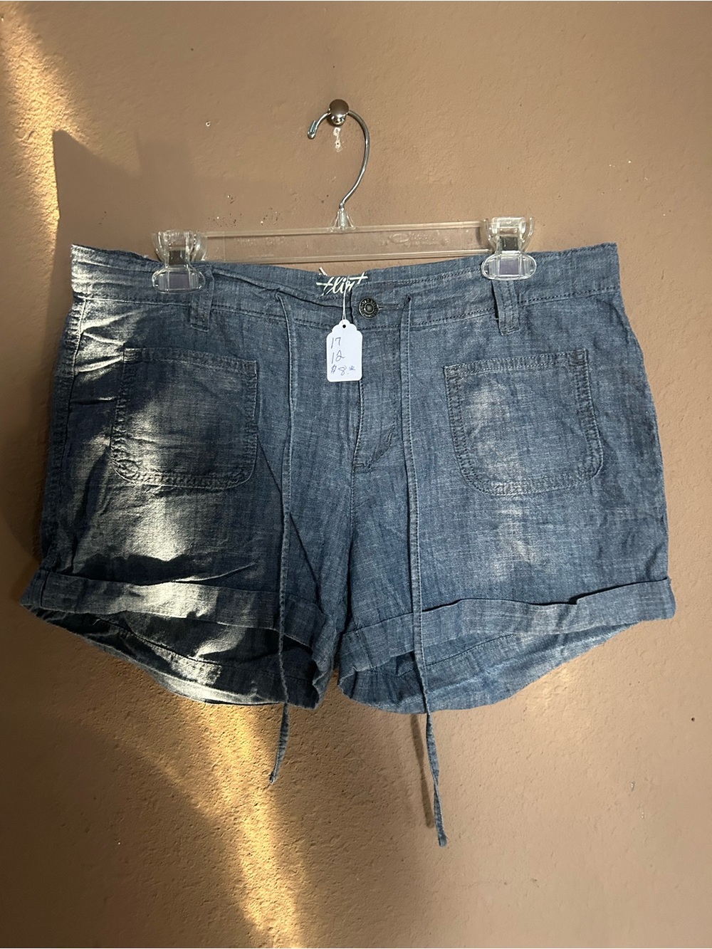 Casual Blue Linen Blend Women's Shorts